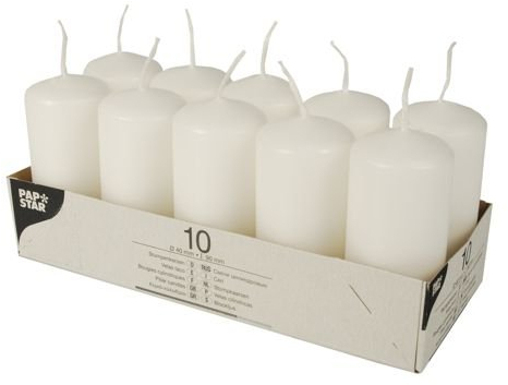PAPSTAR 3 X 17915 Stumpenkerzen ø 40 x 90 mm, 10 Stück, weiß