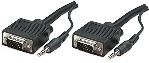 Manhattan 10m SVGA Audio Cable VGA (D-Sub) + 3,5 mm Noir - Câbles vidéo et adaptateurs (10 m, VGA (D-Sub) + 3,5 mm, VGA (D-Sub) + 3,5 mm, Nickel, Noir, Mâle/Mâle)
