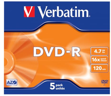 Verbatim 43519 4.7GB 16x Dvd-R Jewel Case - Matt Silver (Pack of 5) by