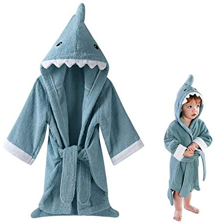 URAQT Toalla Bebe Recien Nacido, Toalla Baño con Capucha, Poncho Toalla Suave para Niños y Niñas, Toalla Playa Bebe Niños Extra Absorbente (Tiburón)