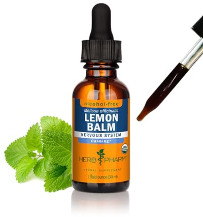 Herb Pharm Lemon Balm, Alcohol-Free: Certified Organic, Nervousness & Over-Excitement Support, Fast-Absorbing & Sugar-Free Calming Extract, Made with Lemon Balm Herb, Liquid Glycerite, 1 oz