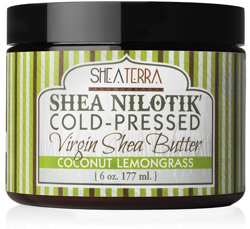 Shea Terra Organics 100% Organic Cold-Pressed Virgin Shea Butter – Coconut Lemongrass | Natural Anti-Aging Daily Skin, Nails & Hair Cream to Soften Dry Skin, Reduce Wrinkles & Stretch Marks – 6 oz