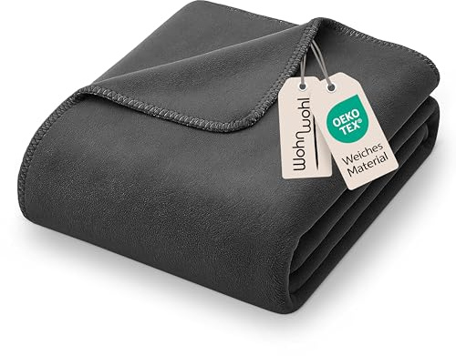 WOHNWOHL® Kuscheldecke (150x200cm) • Weiche Tagesdecke • Sofadecke • Wohndecke • Schlafdecke • Oeko-Tex zertifizierte Baumwolldecke • Samtig weiche Decke • Farbe: Anthrazit