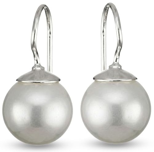 Vinani Damen Perlen Ohrringe 925 - Silber Ohrring Set aus 925 Sterling Silber für Frauen - großer weißer Muschelkern - OPL