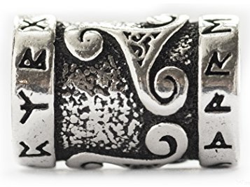 Battle-Merchant Perla para barba vikinga/rastas de plata auténtica con runas y trisquel, diámetro interior de 7 mm, Plata, No es una piedra preciosa