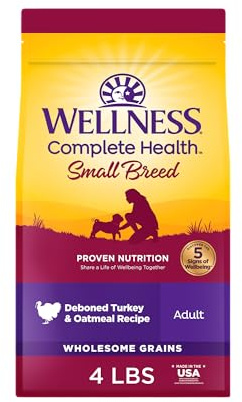 Wellness Complete Health Dry Dog Food, Small Breed, Wholesome Grains, Natural, Turkey & Oatmeal Recipe, (4-Pound Bag)