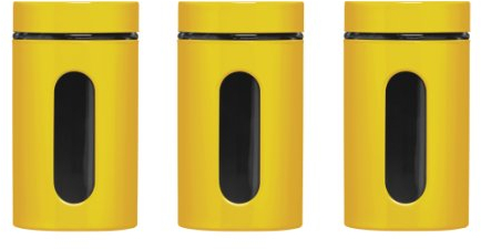 Premier Housewares 1209791 Set de 3 Bocaux à Rangement en Verre Émail Jaune 1000 ML