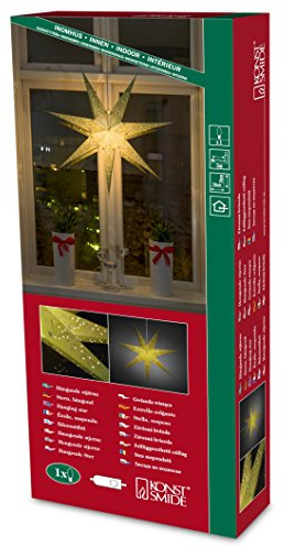 Konstsmide 2982-900 - Estrella colgante de papel (incluye cable de alimentación con interruptor de encendido y apagado, sin bombilla, casquillo E14, 230 V, para interiores, cable blanco), color verde