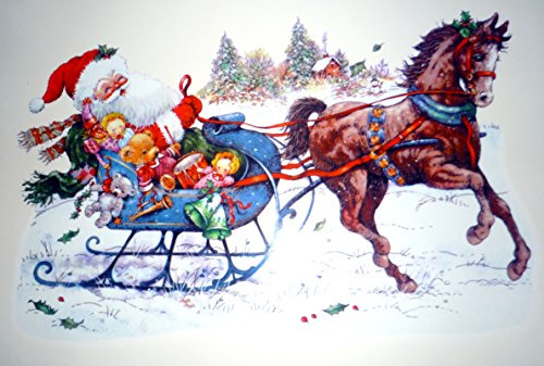 XXXL RETRO KULT 68 x 48,5 cm groß NIKOLAUS MIT PFERDE KUTSCHE SCHLITTEN Weihnachtsmann und Geschenken in Winterlandschaft , Fensterdekoration Fensterbild, Fensteraufkleber, MADE IN GERMANY Wandtattoo Deko Sticker, Weihnachtsdekoration, Schaufenster In- und Outdoor , Kinderzimmer, Winter Basteln Spielen Kleben, Bunte Klebebilder für das Fenster Sticker, Weihnachten Rentier Tannenbaum Geschenke Weihnachtskalender Nikolaus Engel Christmas Schneemann