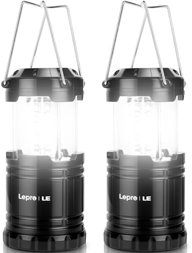 Lepro Camping Lights, Collapsible Camping Lantern Battery Powered, Portable Hanging Tent Light, AA Battery Operated Lanterns for Power Cuts, Storm, Emergency Lighting, Fishing, Hiking, Pack of 2