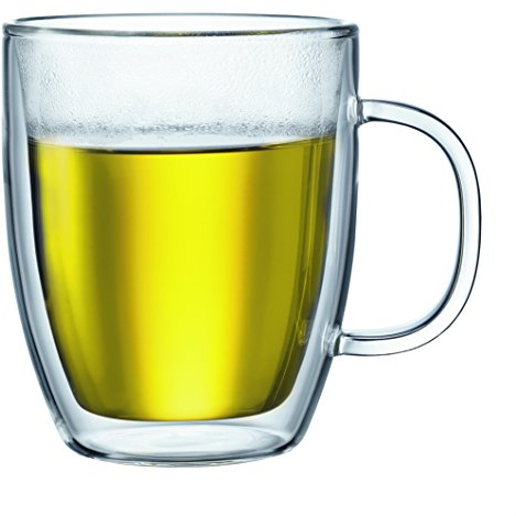 BODUM 10606-10US Bistro 2 pcs Jumbo Mug, Double Wall, 0.45 l, 15 oz, Clear, Glass