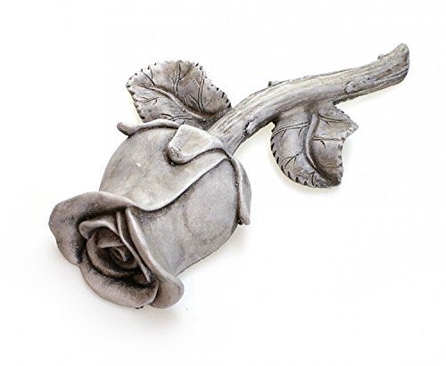 TEMPELWELT® Grab Deko Figur Rose Rosenknospe, 17 cm, Polystein Stein Optik Grau, Grabdeko Dekorose Blume Dekoblume für Trauerstätte Gartendeko Garten