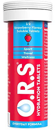 O.R.S Hydration Tablets with Electrolytes, Vegan, Gluten and Lactose Free Formula – Soluble Sports Hydration Tablets with Natural Strawberry Flavour, 12