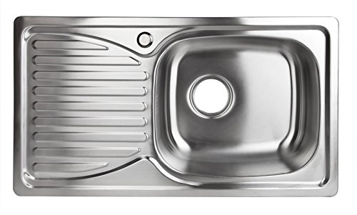 Stabilo-Sanitaer Einbauspüle aus hochwertigem Edelstahl, Spülbecken rechteckig, Ablagefläche links, klassische Küchenspüle in schönen und zeitlos modernen Design