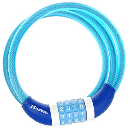 MASTER LOCK Bike Cable Lock [Combination] [1.2 m Cable] [Outdoor] [Blue] 8231EURDPRO - Ideal for Bike, Electric Bike, Skateboards, Strollers, Lawnmowers and Other Outdoor Equipment