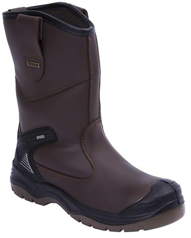 Apache Men's Rigger Boot AP305 | Brown Size 9 UK | Waterproof and Breathable | Steel Toe Cap and Midsole Protection | Padded Ankle and TPU Heel Guard