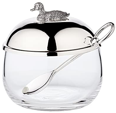 Edzard Barattolo marmellata in Vetro Anatra, Altezza 10 cm, Placcato in Argento pregiato, Altamente lucidato