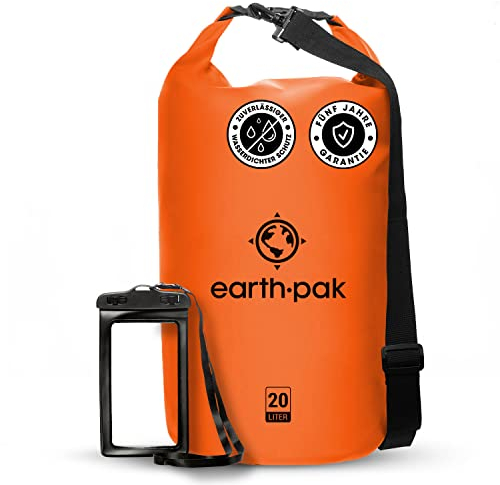 Earth Pak -Waterproof Dry Bag - Roll Top Dry Sack Keeps Gear Dry for Boating, Hiking, Camping and Fishing with Waterproof Phone Case (Orange, 10L)