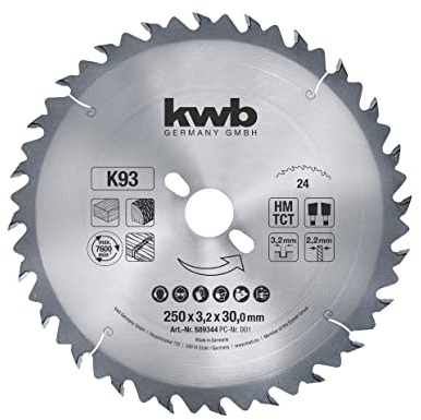 kwb Kreissägeblatt 250 x 30 mm, Made in Germany, sehr schneller Schnitt, Sägeblatt geeignet für Weich- und Hartholz, Konstruktionsvollholz und Holzplatten