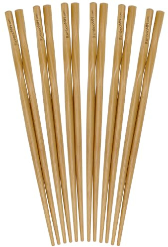 BambooMN Premium Reusable Japanese Bamboo Chopsticks, Twisted 9 inch - 6 Pairs