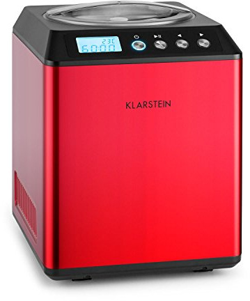 Klarstein Vanilla Sky - Ice Cream Machine, Ice Cream Maker, Keep-Cool Function, Timer, Preparation Time: 30-40 min, LED Display, Easy Cleaning, Stainless Steel, 180W - Red, 2 L