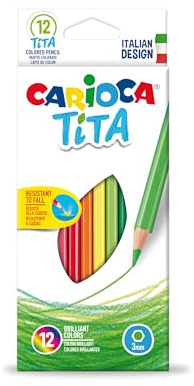 CARIOCA TITA, Matite Colorate, Set di Matite in Resina Esagonali, Pastelli per Bambini e Adulti, Ideali per Disegnare e Colorare, Scrittura Morbida, Colori Assortiti, 12 Pezzi