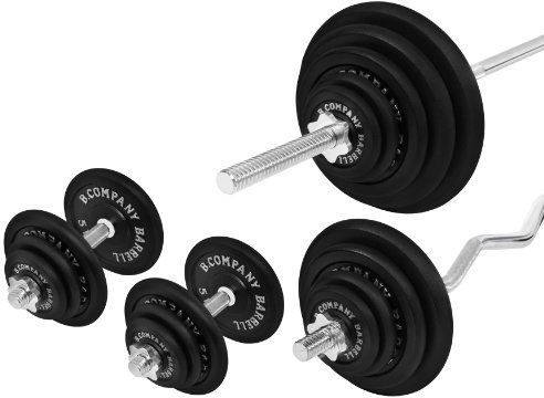 Bad Company Hantelset I Hantelscheiben aus Gusseisen (4 x 1,25 kg, 4 x 2,5 kg und 4 x 5 kg, 2 x 10 kg, 2 x 15 kg, 2 x 20 kg, 2 x 25 kg) inkl. Langhantel, SZ-Curlstange und Kurzhanteln 30/31 mm I Komplett-Set 195,5 kg