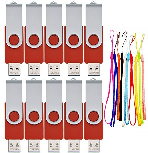 FEBNISCTE USB Stick 1GB 10 Stück Speichersticks-Einklappbare 1 GB USB 2.0 | USB-Sticks 10er Pack Flash Laufwerk Datenspeicher - Pendrive Tragbar USB Flash Drive Hellrot mit Seil für Geschenk