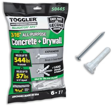 TOGGLER - Home, Furniture & DIY:DIY Materials:Nails, Screws & Fasteners:Wall Plugs & Fixings - All Products - Toggler Alligator AF5 Concrete & Drywall Wall Plug + Screws - Pack Of 6