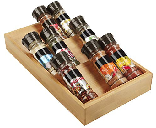 Kurtzy Gewürzregal für die Küche, 3 Ebenen, aus Bambusholz, Gewürzregal, horizontale Schublade – Aufbewahrung von Gewürzen – Organisieren Sie Salz, Gewürze, Kräuter und Vitamine in Ihren Schränken