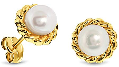 Miore Ohrringe Damen Ohrstecker Gelbgold 9 Karat / 375 Gold Süßwasserperlen