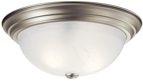 Kichler 15.25 Flush Mount Ceiling Light Fixture, 3-Light Brushed Nickel with Clear Satin Etched Glass for Kitchen, Bedroom, Dining Room, Hallway (15.25 x 6), 8110NI