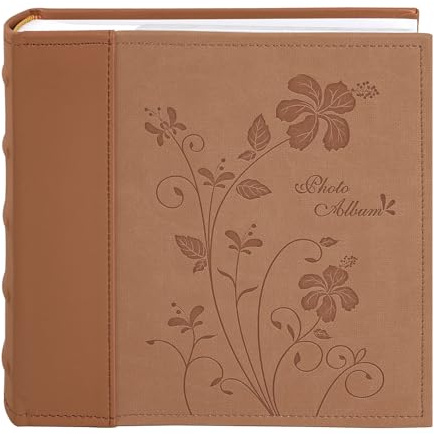Golden State Art Photo Album holds 4x6 200 Horizontal Pictures with Memo Space, Leather Vintage Cover for Wedding Family Christmas(Brown)
