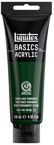 Liquitex 1046350 basics – akrylfärg, monopigmenterade konstnärspigmenteringar, ljusäkta, medelviskositet, akivkvalitet, sidenglänsande finish, 118 ml tub, mörkgrön permanent