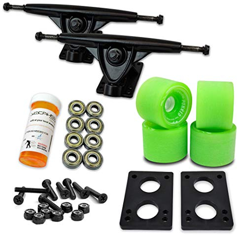 Yocaher Longboard Skateboard Trucks Combo Set 71mm Wheels + 7/180mm Heavy Duty Aluminum Black Trucks, Bearing, Riser Pad, and Longboard Hardware Package