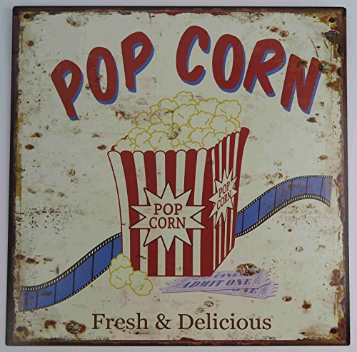 Cartel de chapa palomitas Fresh & Delicious Nostalgie cine palomitas Publicidad Retro Antiguo Shabby Chic Salón Noche de película