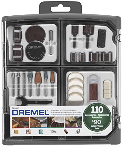 Dremel 709-02 Kit de accesorios de herramientas rotativas multiusos de 110 piezas, incluye una broca de tallar, tambores de lijado, piedras de molienda, discos de corte y una caja de almacenamiento