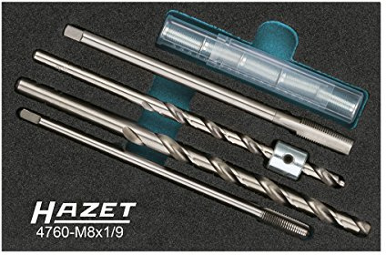 HAZET Glühkerzen Reparatur-Satz 4760-M8X1/9, 9-teilig, Länge 185 mm | Länge 185 mm, Breite 153 mm, Höhe 52 mm, 521 g, 9-teilig, Gewinde-Reparatur ohne Demontage des Zylinderkopfes