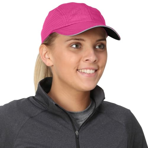 TrailHeads Women's Race Day Performance Running Cap, Lightweight & Quick Drying Mesh Sports Hat with Reflective Trim - Pink Punch
