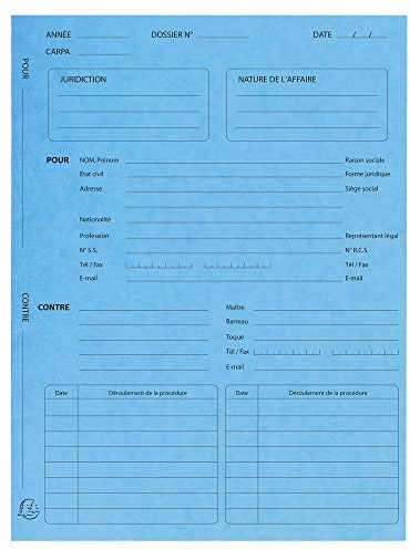EXACOMPTA Pack 25 chemises Avocats Imprimées Procédure 25x32 cm 265g Bleu