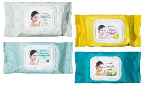 Epielle Makeup Remover Wipes, Remove Waterproof Mascara, Gentle Daily Facial Cleanser Towelettes with Collagen, Cucumber & Argan Oil, Stocking Stuffers, 60 Count (Pack of 4)