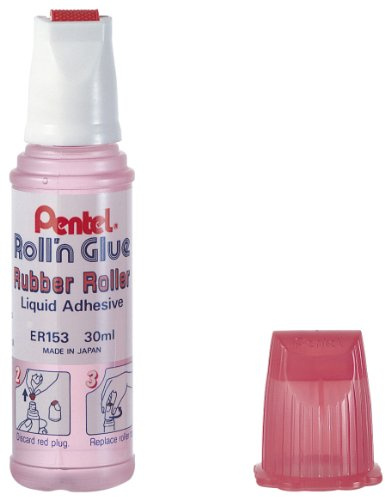 Pentel Geruchsloser Flüssigkleber mit Gummiauftragsrolle Flasche 30 ml Rosa