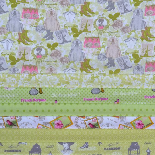 Textiles français Stoffpaket (Eleganz) Anis Grün | 7 Stoffe | 100% Baumwolle | 46 x 56 cm