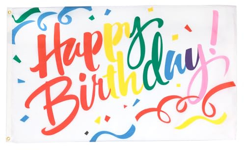 AZ FLAG Flagge Alles Gute zum Geburtstag Geburtstag Vielfarbiger 150x90 cm | Für innen und außen Happy Birthday Cake dekorative Flagge doppelte Nähte und verstärkte Kanten mit Metallösen 100D Polyester