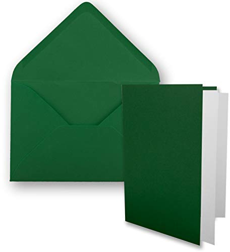 50x DIN B6 Faltkarten-Set - dunkelgrün - 115 x 170 mm - 11,5 x 17 cm - Doppelkarten mit Umschlägen und Einleger-Papier - FarbenFroh by GUSTAV NEUSER