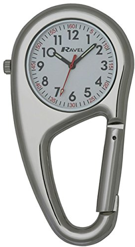 Ravel Belt Clip Carabiner Quartz Watch - Silver Tone/White Dial