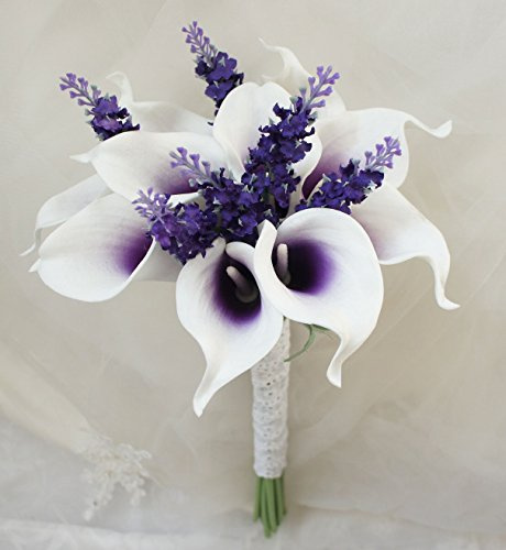 Lily Garden Mini 15 Artificial Calla Lily 10 Stem Flower Bouquets (Purple Center with Lavender)