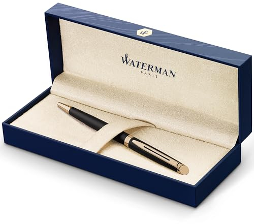 Waterman Hémisphère Ballpoint Pen | Matte Black with 23k Gold Trim | Medium Point | Blue Ink | Gift Box