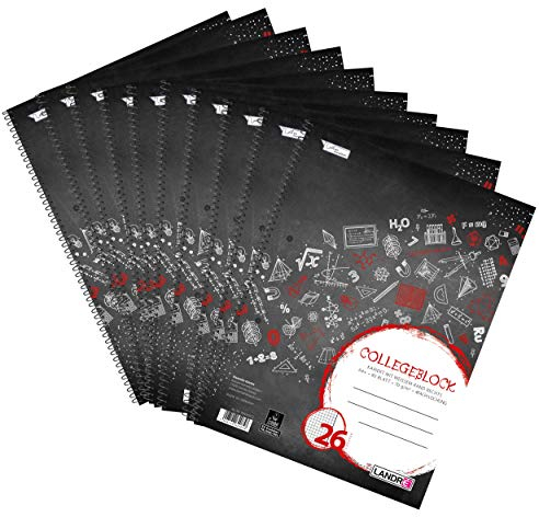 Landré Collegeblock A4 kariert mit weißem Rand, 80 Blatt, gelocht, 10 Stück