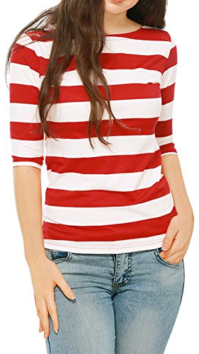 Allegra K Women's Striped Shirt Elbow Sleeve Slim Fit Casual Boat Neck Top | Striped Shirts, Elbow Sleeve, Slim Fit, Boat Neck, Casual Top, Color Block,Tee Shirt, Spring Fall